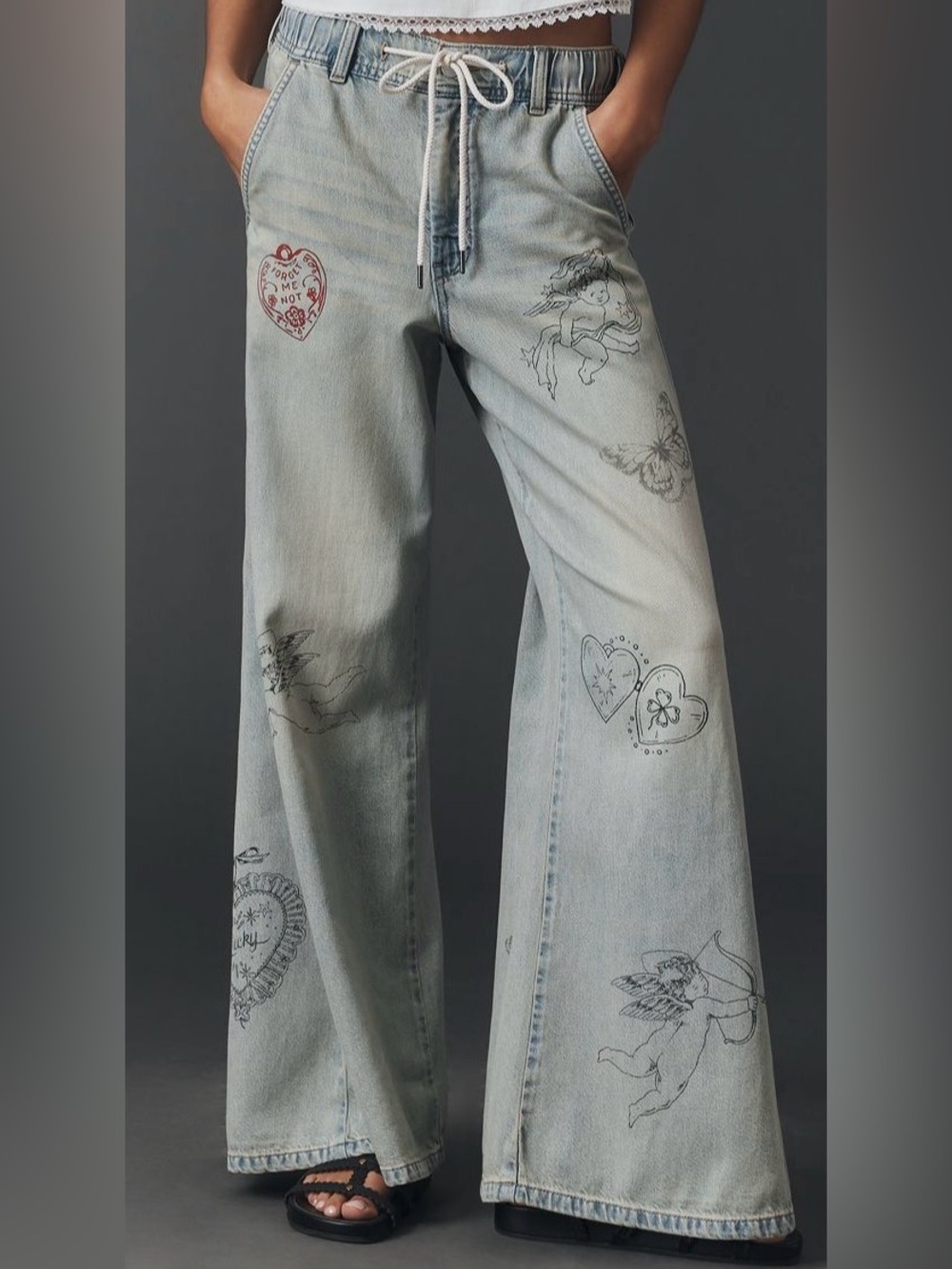 Anthropologie Pilcro Adi Mid Rise Flare Embellished Jeans XL Petite Boho Flaw